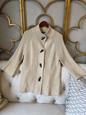 Ivory Ribbed Toggle Cardigan Jacket